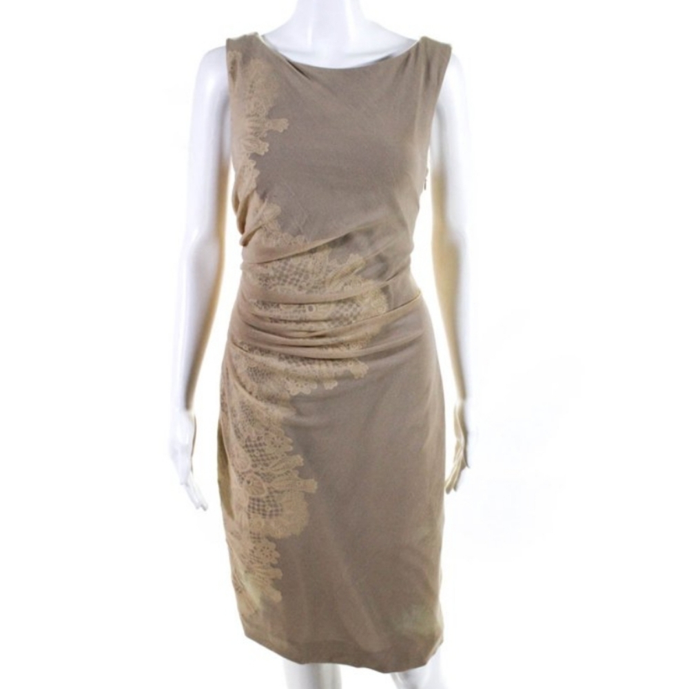 NWT Catherine Malandrino Nude Ruched Lace Applique Tulle Overlay Dresd Size 2